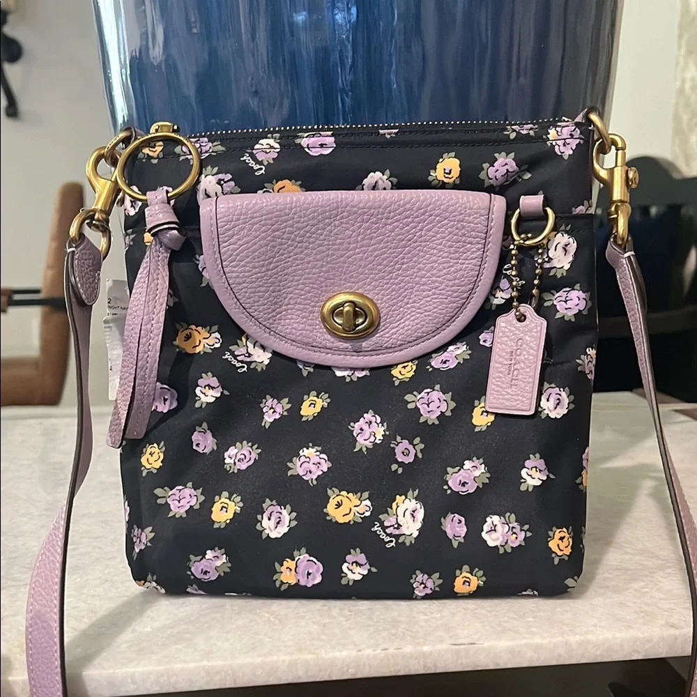 Coach Black and Purple Crossbody Bag with Floral Design - Picture 1 of 3